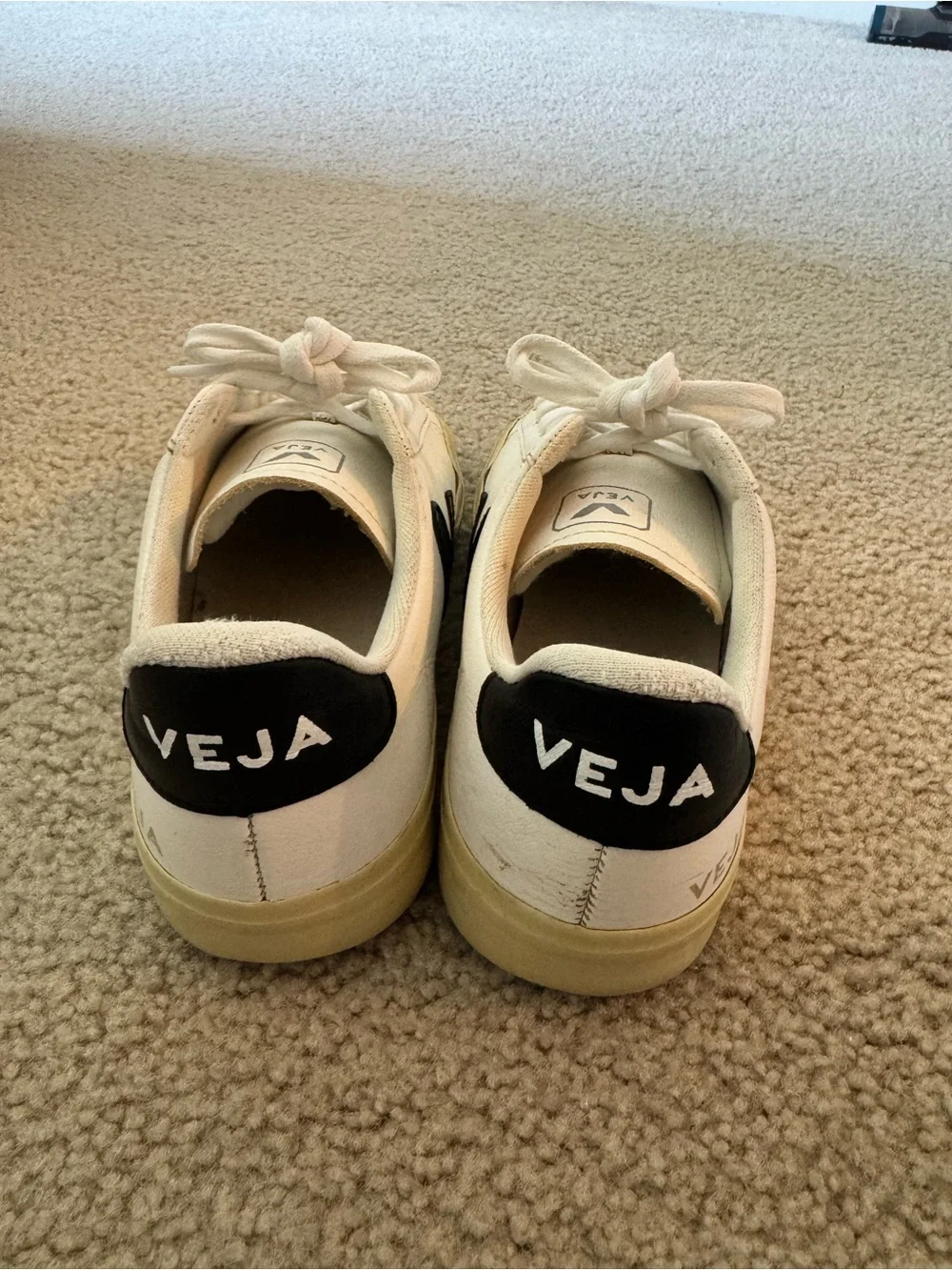 Veja Women’s White Sneakers with Black V Logo and Cream Sole